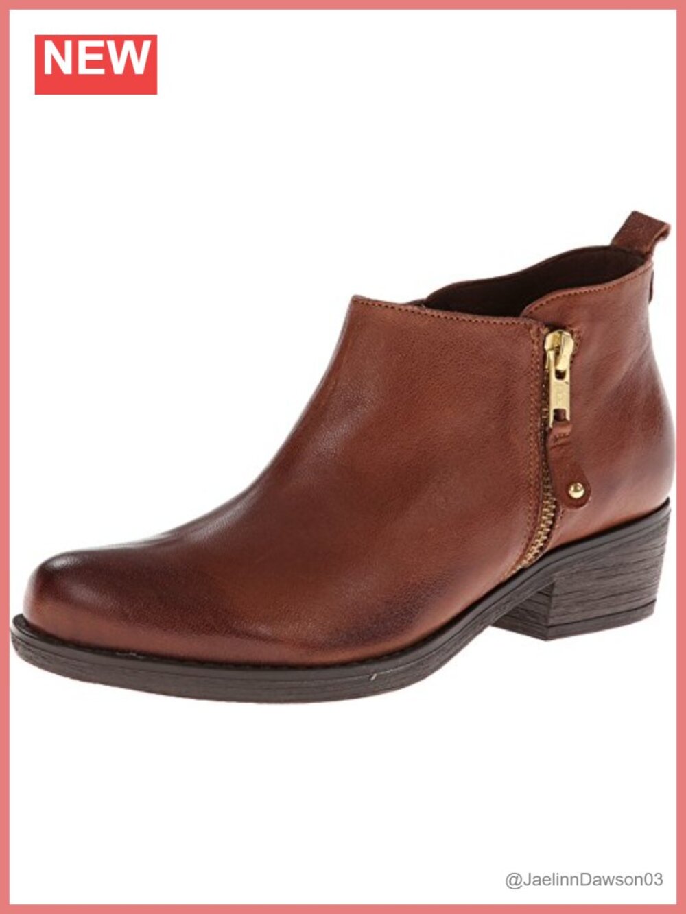 Leather Ankle Bootie Almond Toe Block Heel Zip Boot